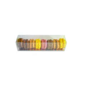 100 réglettes transparentes 6 macarons fond or 180 x 45 x 45 mm