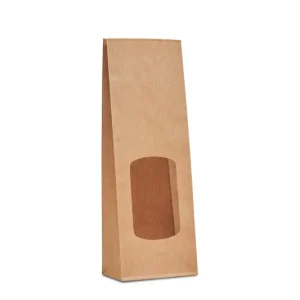 100 sachets kraft écrus avec fenêtre 100+55×285 mm